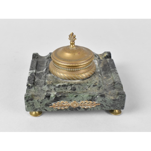 26 - A French Ormolu and Marble Desktop Pen Rest and Inkwell, 11cm Square