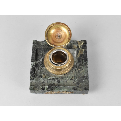 26 - A French Ormolu and Marble Desktop Pen Rest and Inkwell, 11cm Square