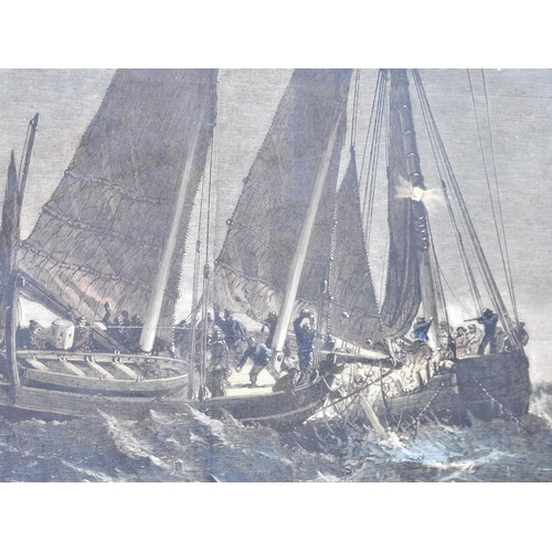 342 - A Framed Coloured Print, Fishing Boat Fight off the North Foreland