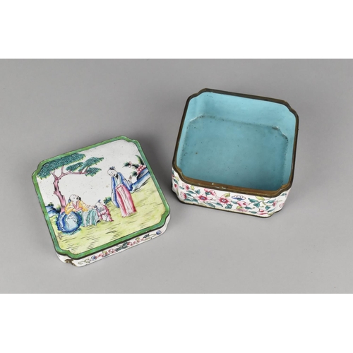 36 - A Chinese Late Qing Square Enamelled Box, The Lid Decorated with Figures in Garden, the Body with Fl... 