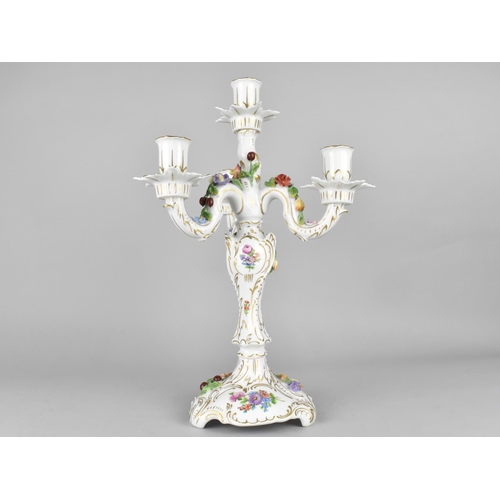 422 - A Dresden Four Branch Candelabra with Applied Boccage, Hand Painted Decoration with Gilt Detailing, ... 