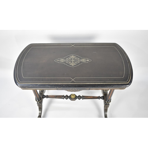 43 - A Victorian Aesthetic Ebonised Lift and Twist Games Table with Ivory Stringing, (Submission Referenc... 