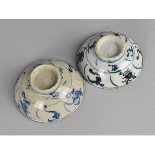 434 - A Pair of Small Chinese Ming Dynasty Type Blue and White Footed Dishes, 9cm wide