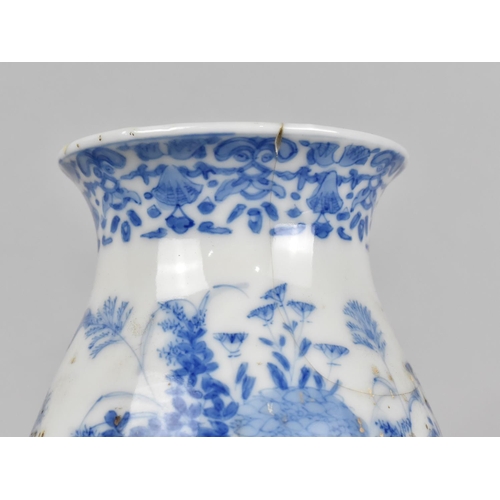 437 - A Pair of Japanese Porcelain Blue and White Vases of Baluster Form Decorated with Foliage and Birds ... 