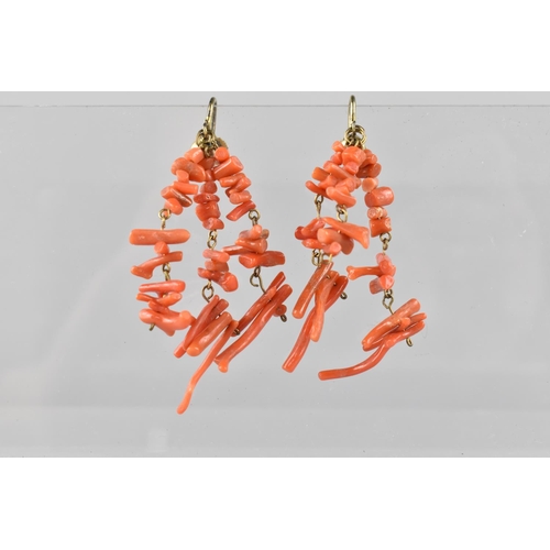 485 - A Pair of Raw Coral and Gold Screw Back Earrings