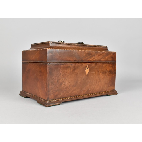 5 - A Mid 19th Century Sarcophagus Shaped Inlaid Mahogany Tea Caddy, the Hinged Lid to Three Section Int... 