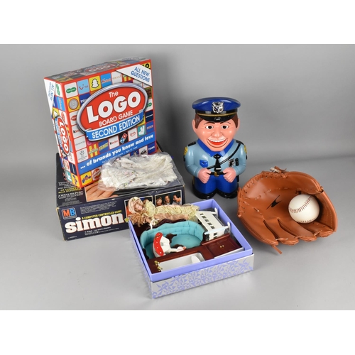 511 - A Collection of Various Sundries to Comprise Board Games, Novelty 'Cookie Cop' Biscuit Barrel, Baseb... 