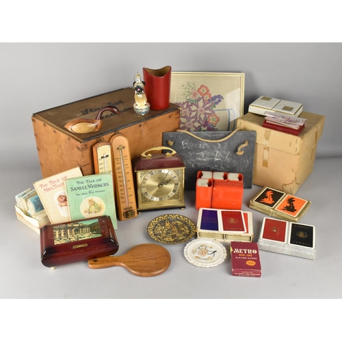 523 - A Collection of Various Items to Comprise Vintage Boxes, Chalk Board, Beatrix Potter Books, Cards, M... 