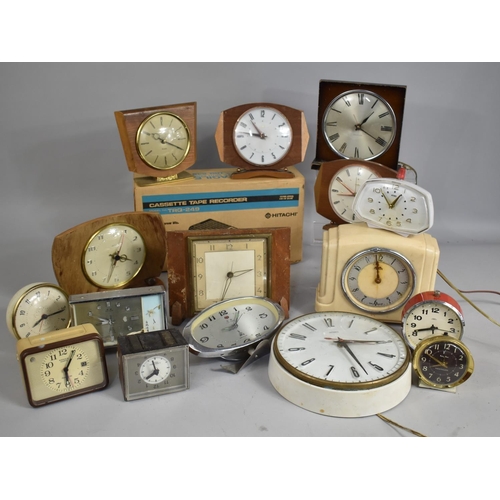 532 - A Collection of Various Vintage Mantle Clocks, Alarm Clocks, Cassette Player etc