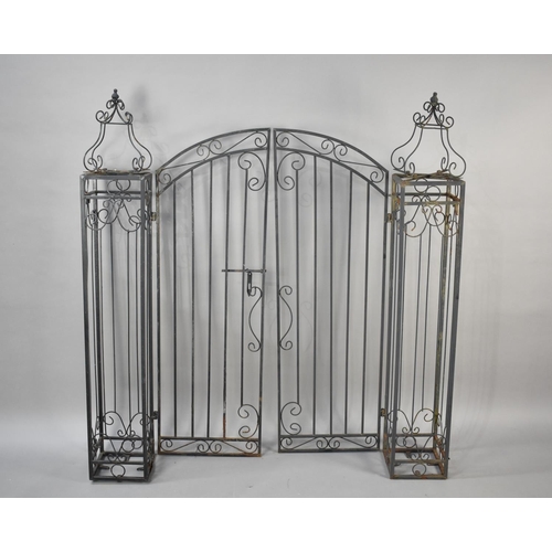 539 - A Wrought Metal Garden Entrance Gate, The Gate  is 40cmx121cm and the Post are 20cm in Width and Dep... 