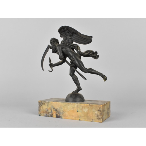 54 - A Patinated Bronze Effect Study of Father Time, Set on Rectangular Marble Plinth, 15 cm Long, Overal... 