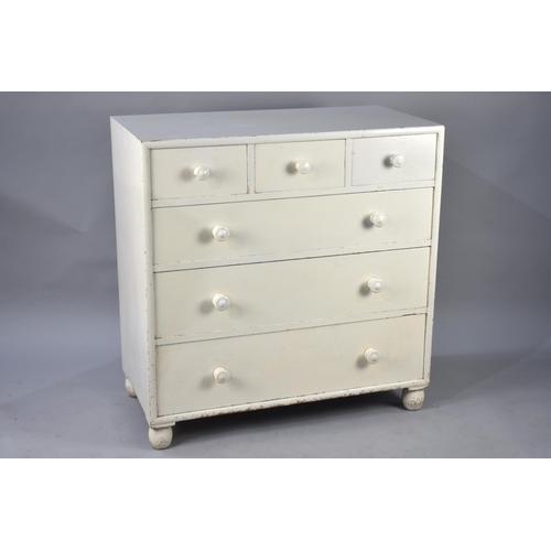 543 - A White Painted Pine Chest of Three Short and Three Long Drawers, 92cm Wide