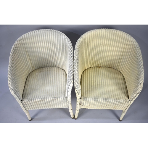 555 - A Pair of Lloyd Loom Tub Armchairs, Painted Cream