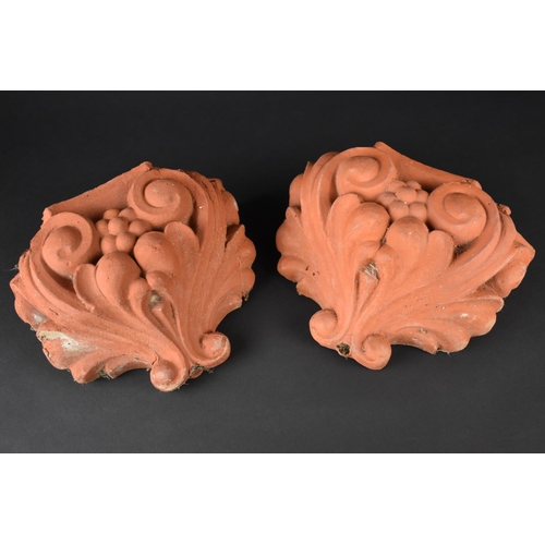 561 - A Pair of Terracotta Wall Mounting Planters of  Scrolled Form