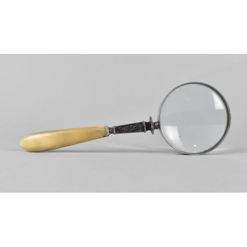 61 - A Horn Handled Vintage Desktop Magnifying Glass, 23cm Long