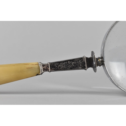 61 - A Horn Handled Vintage Desktop Magnifying Glass, 23cm Long