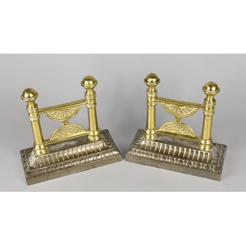 67 - A Pair of Brass and Steel Victorian Fire Dogs, in the Manner of Christopher Dresser, Rectangular Bas... 