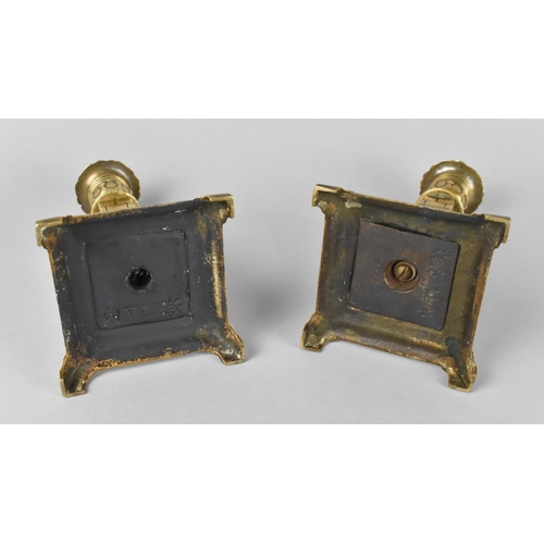 68 - A Pair of 19th Century Brass Candlesticks in the form of A Tower, Stamped W.T&S to Base (William Ton... 