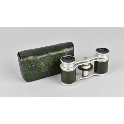 77 - A Pair of Vintage Pocket or Opera Binoculars in Green Leather Case