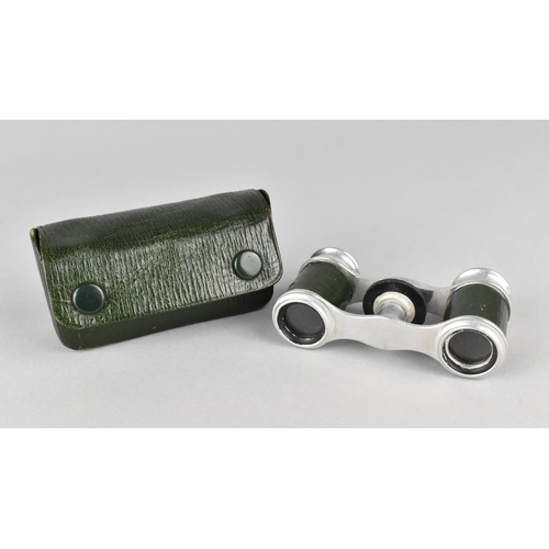 77 - A Pair of Vintage Pocket or Opera Binoculars in Green Leather Case