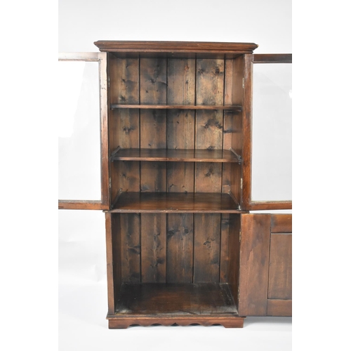 86 - An Edwardian Glazed Cabinet with Carved Panelled Door having Heraldic Design to Base Cupboard and Ra... 