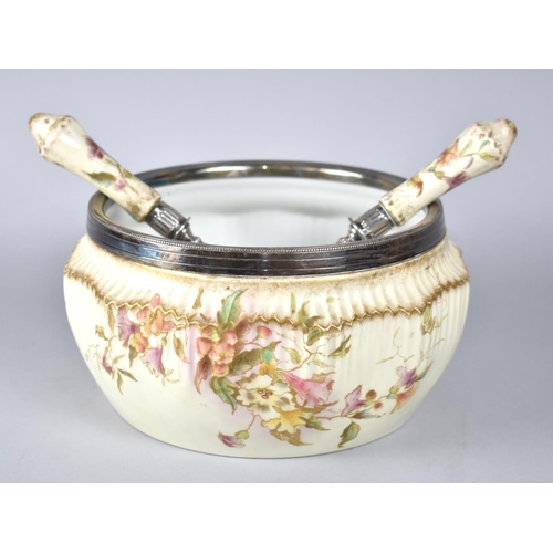 89 - A Late Victorian/Edwardian Carlton Ware Salad Bowl with Silver Plated Rim and Matching Servers, Cata... 