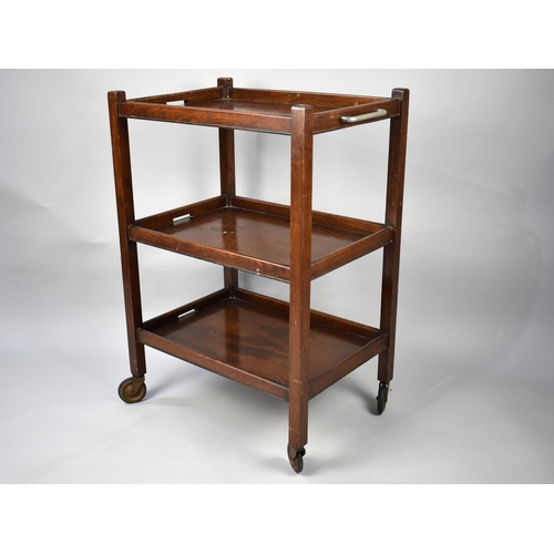 92 - An Edwardian Oak Three Tier Galleried Trolley, 58cm Wide