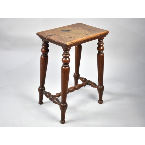 93 - A Late 19th/Early 20th Century Rectangular Topped Stool with Turned Supports and Stretchers, 38cm X ... 