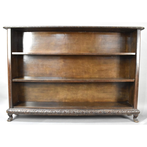 472 - A Large Edwardian Oak Open Front Three Shelf Bookcase with Carved Trim and Raised on Short Claw Feet... 