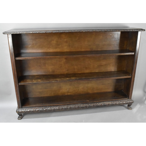 472 - A Large Edwardian Oak Open Front Three Shelf Bookcase with Carved Trim and Raised on Short Claw Feet... 