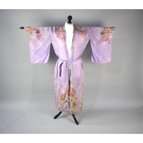 232 - A Silk Kimono, Purple Ground with Foliage Decoration