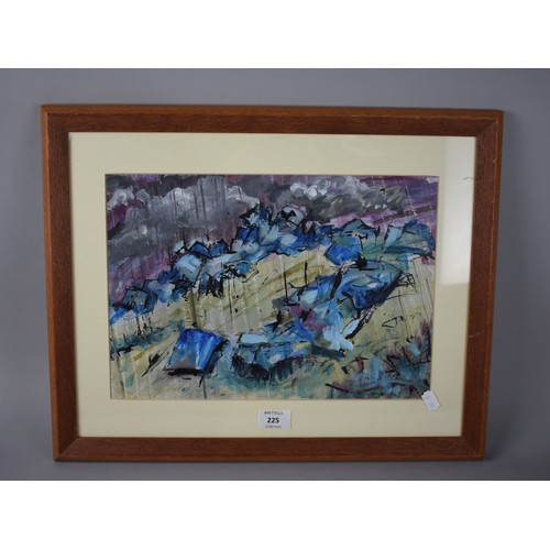 225 - A Framed Acrylic and Indian Ink, April Shower, Bone Rocks, Dartmoor