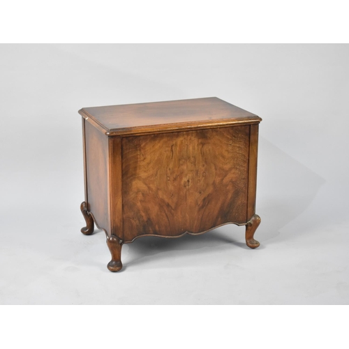 101 - A Mid 20th Century Walnut Lift Top Sewing Box on Short Cabriole Supports, 52cm Wide