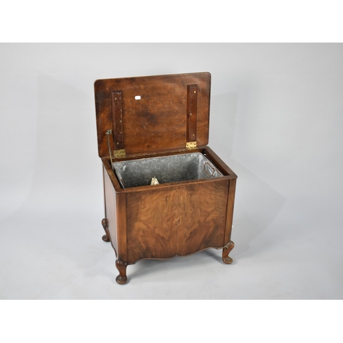 101 - A Mid 20th Century Walnut Lift Top Sewing Box on Short Cabriole Supports, 52cm Wide