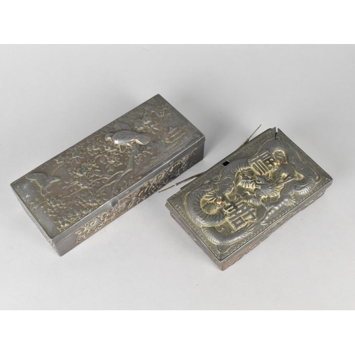 111 - Two Oriental Metal Boxes, Both with Relief Decoration, Dragon Example in Need of Repair