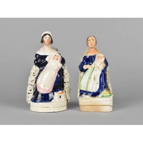 118 - Two Late 19th Century Staffordshire Figures of Queen Victoria Holding Child, 14.5cms High