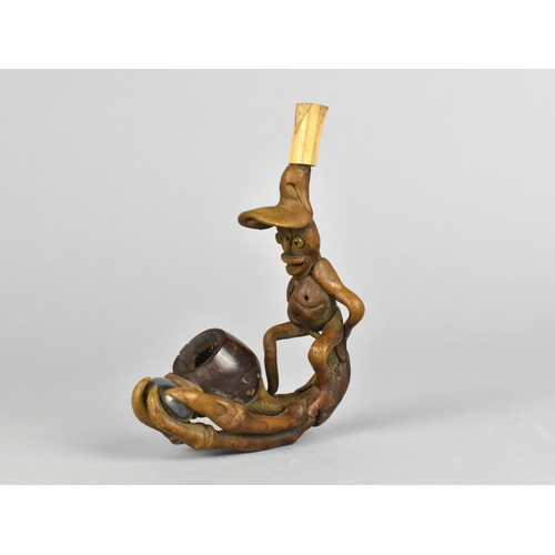 12 - An Interesting Novelty Pipe, The Bowl Supported by Dragon's Claw Holding Polished Jewel, Body in the... 