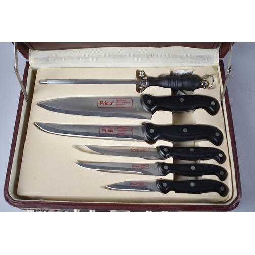 121 - A Modern Leather Cased Kitchen Knife Set by Prima, Combination Lock Case, 37cms Wide