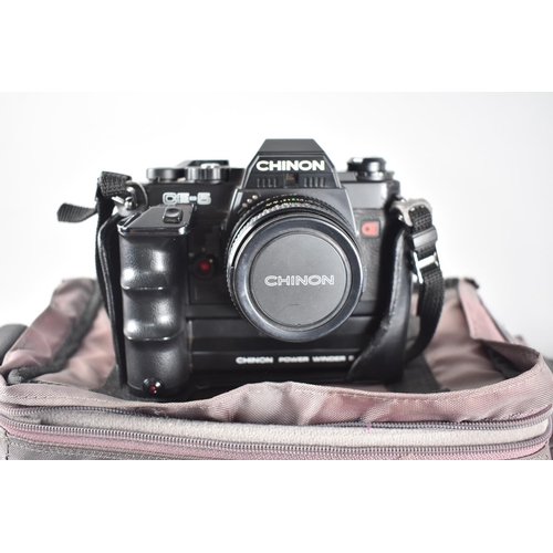 123 - A Chinon CE-5 35mm Camera with Power Winder and Carrying Case