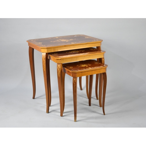 134 - A Nest of Three Inlaid Italian Tables on Cabriole Supports, 65cms Wide