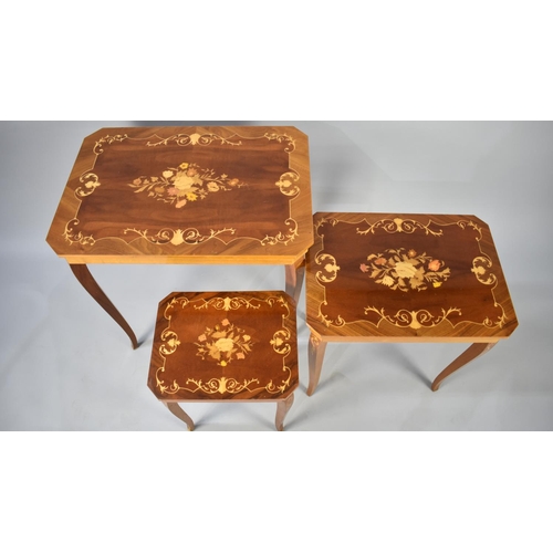 134 - A Nest of Three Inlaid Italian Tables on Cabriole Supports, 65cms Wide