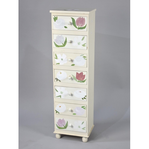 156 - A Modern Seven Drawer Chest with Floral Decoration, 27cms Wide and 95cms High