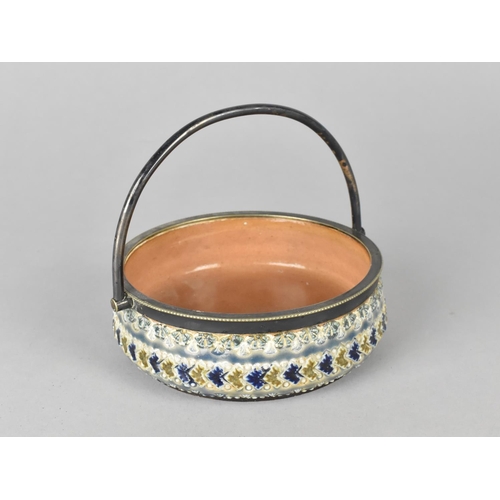 161 - A Doulton of Lambeth Circular Preserve Dish with Hinged Loop Handle, 11cms Diameter