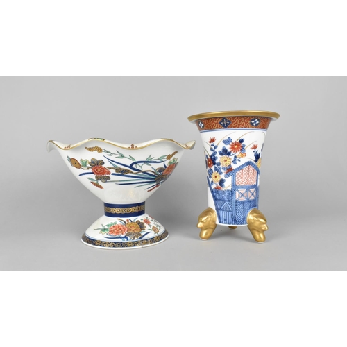 181 - A Japanese Vase on Three Mask Feet and a Modern Decorated Japanese Bowl with Wavy Rim, 19cms High, C... 