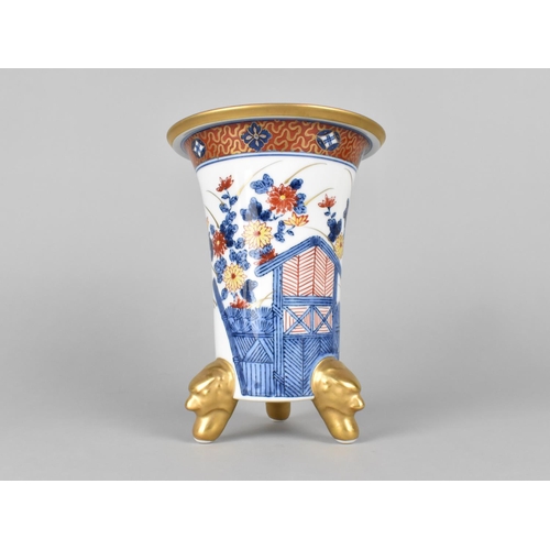 181 - A Japanese Vase on Three Mask Feet and a Modern Decorated Japanese Bowl with Wavy Rim, 19cms High, C... 