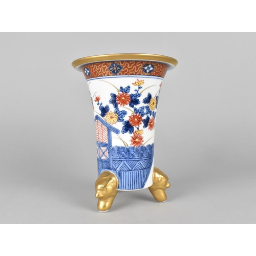 181 - A Japanese Vase on Three Mask Feet and a Modern Decorated Japanese Bowl with Wavy Rim, 19cms High, C... 