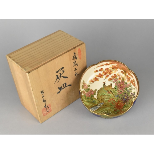 182 - A Modern Japanese Satsuma Bowl Decorated with Pheasants and Original Wooden Box Containing Certifica... 