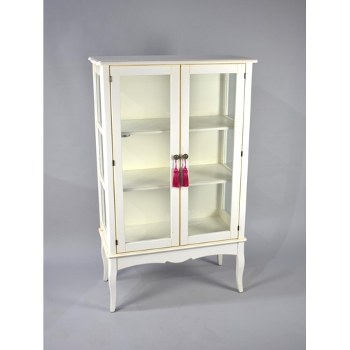 185 - A Modern Glazed Display Cabinet with Two Inner Shelves, Short Cabriole Supports, 77cms Wide