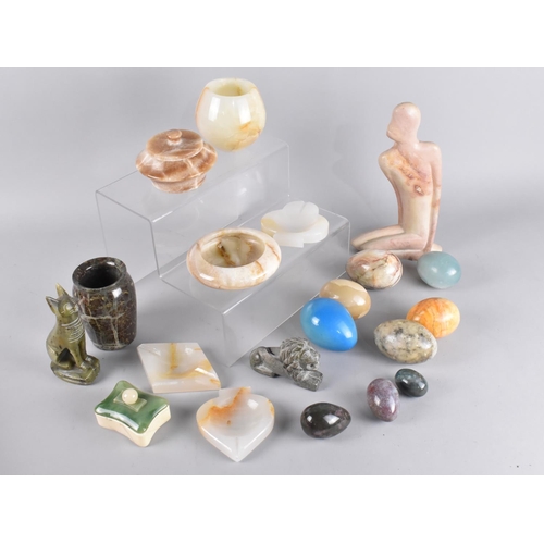 190 - A Collection of Various Polished Stone and Onyx Items to include Vases, Figures, Eggs Etc