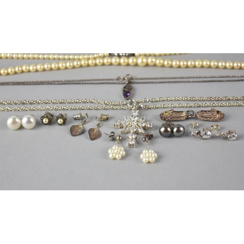 257 - A Collection of Various Silver Mounted Items to include Pearl Necklace and Earrings, Jewelled Pendan... 